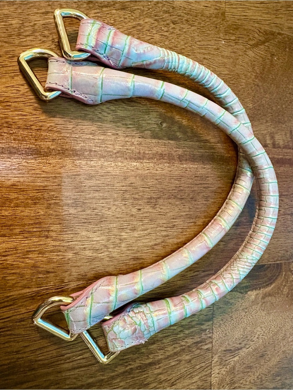 Brahmin Flirty Ombré—Pink/Green Croc-Texture Bag Straps with Gold Hardware - Picture 11 of 13